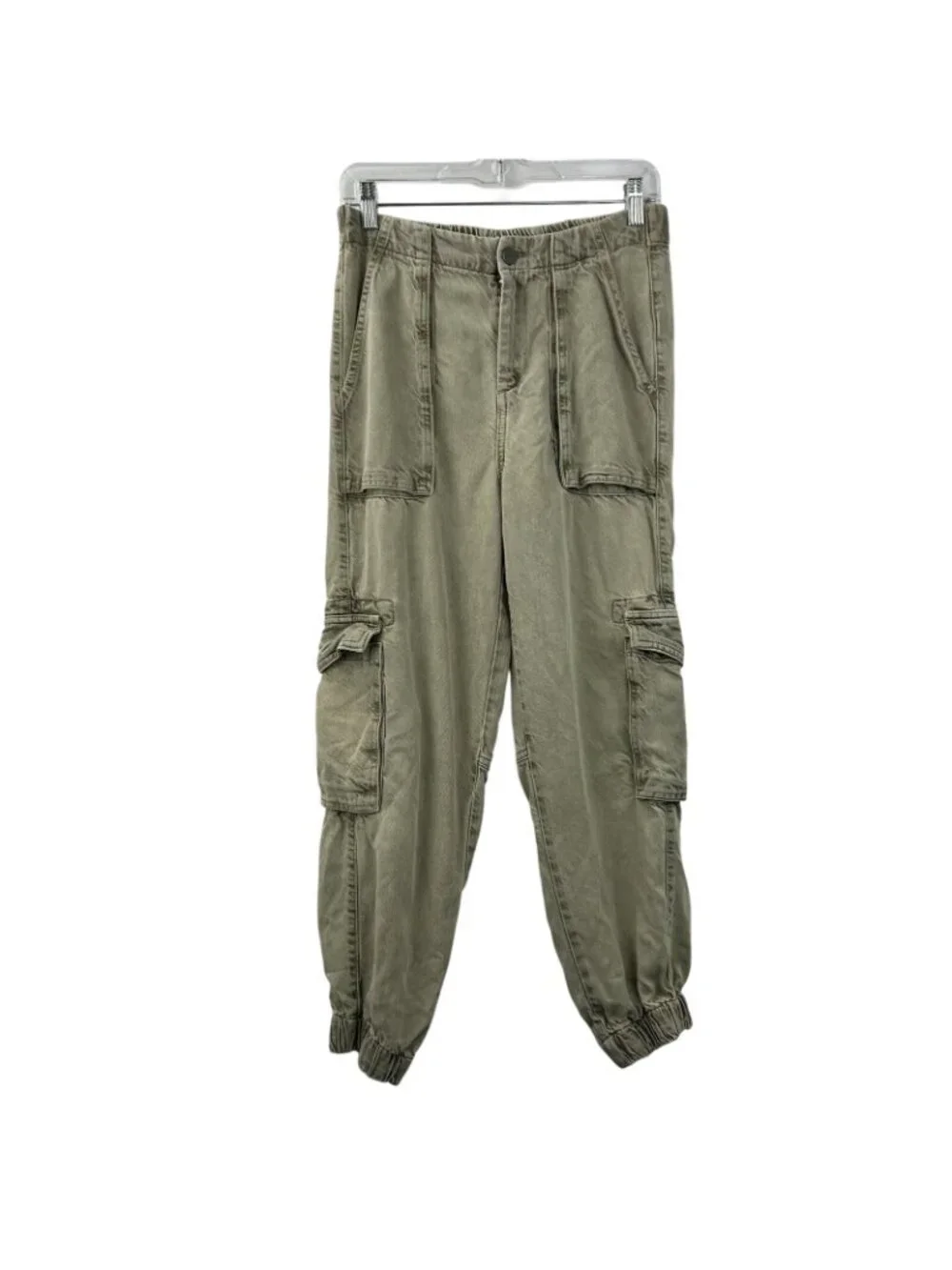 AllSaints "Frieda Denim Trouser" Cargo Jogger Womens 6 Light Olive Green Lyocell - Picture 4 of 16